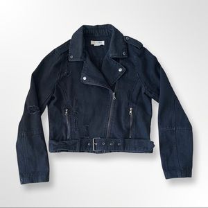Ci Sono Medium Distressed Jean Jacket Black Denim Motorcycle Style